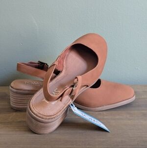 TOMS Women's Tan Mary Jane Slingback Block Heel
